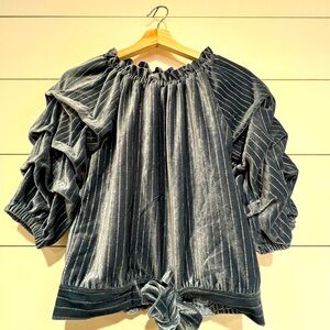 Habitual size 14 velour blue/silver striped puff-sleeve top